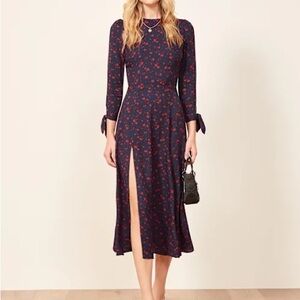 Reformation Navy and Red Floral Dress
